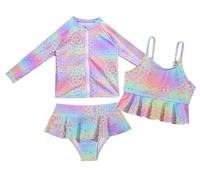 Happy Cherry Girls Swimming Costumes 3 Piece Sun Protection Rashguard Swimsuit Sets Swimwear Set for Kids 7 Multicolor