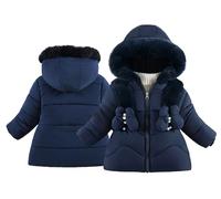 Happy Cherry Girls’ Thickened Coats Toddlers Quilted Jackets Warm Puffer Coat Windproof Outerwear Kids Hoodie Zip Up Jacket with Two Side Pockets for Fall Winter Navy Blue 90