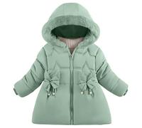 Happy Cherry Girls Winter Puffer Jacket Toddler Puffer Zip Jackets Girl Padded Long Coat with Fur Hood Windproof Warm Outerwear for Kids Matcha 100