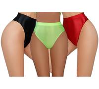 Happy Cherry Invisible Soft Silky High Waist Panties for Women Shiny Oily Tangas Stretch Light Weight Essential Hipster Panties 3 Pack Black Red Green M