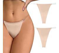 Happy Cherry Invisible Thongs for Women Transparent Clear Straps T-Back Stretch Light Weight Bikinis Elastic Breathable Cheeky Knickers 2 Pack Flesh S
