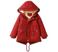 Happy Cherry Kid's Autumn Winter Zipper Coats Thickened Jackets Girls Boys Warm Hooded Coats Wine Red 3-4 Years