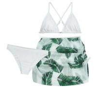 Happy Cherry - Kids Girl 3 Pieces Swimming Costume Bikini Swim Sets Swimsuit with Cover Up Skirts Hawaii Floral Swimwear Rush Guard Bathing Suit for Summer Beach Sunbath Pool 14 Years White