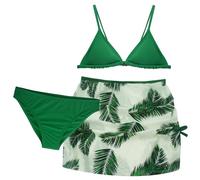 Happy Cherry - Kids Girl 3 Pieces Swimming Costume Bikini Swim Sets Swimsuit with Cover Up Skirts Hawaii Floral Swimwear Rush Guard Bathing Suit for Summer Beach Sunbath Pool 14 Years