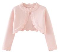 Happy Cherry - Kids Girl Bolero Shrug Long Sleeve Front Open One Button Knitted Cardigan Flower Cover Up Dress Short Coat Wedding Party Communion Cropped Jackets Tops Knitwear 7-8 Years Pink