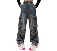Happy Cherry Kids Girls Jeans Pants Casual Bootcut Denim Trousers Elasticated Waist Cowboy Pants Y2K Vintage Trousers 10-11 Years