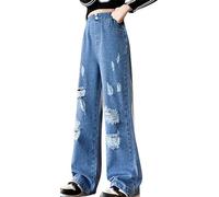 Happy Cherry Kids Girls Jeans Pants Casual Bootcut Denim Trousers Ripped Elasticated Waist Cowboy Pants Y2K Vintage Trousers 10-11 Years