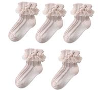 Happy Cherry - Kids Lace Girls' Dance Socks Toddler Baby Sock Children Practice Stocking Dancing Socks Cotton Crew Non Slip Soft Breathable Comfortable Multipack 5 Pairs Brown 4-6 Years