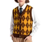 Happy Cherry Kids Sleeveless Pullover Sweater Argyle Knitted Vest Preppy Style V Neck Button Down Classic Tops Brown Orange 10-11 Years