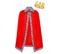 Happy Cherry King Costume for Kids 2 Pcs Set Prince Cloak with Crown King Queen Cape Medieval Costume for Carnival Coronation Stage Performance, 80cm