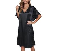 Happy Cherry Ladies Sexy Ruffle Sleeves Soft Nightwear Babydoll Nightdress Elegant Night Wear for Holidays Pajamas Party Black L