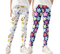 Happy Cherry Leggings for Girls 6-7 Years Footless Kids Yoga Pants Soft Printed Animal Tights Sweatpants Pack of 2