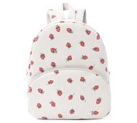 Happy Cherry Little Kids Corduroy Backpack, Adorable Strawberry Pattern Comfortable Toddler Daypack White for Nursery Picnic Travel