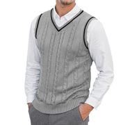Happy Cherry Men Fashion Twist Knitted Sweater Spring Autumn Business Sleeveless Jumpers Male Lightweight Cozy Sweater Vest Grey L