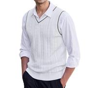 Happy Cherry Men Fashion Twist Knitted Sweater Spring Autumn Business Sleeveless Jumpers Male Lightweight Cozy Sweater Vest White S