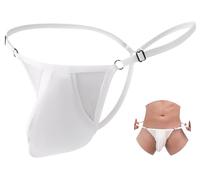 Happy Cherry Mens Fashion Solid Ice Silky G-Strings Male Knit Low Waist Thin Straps T-Back Adjustable Elastic Waistband Thongs White L-XL