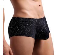 Happy Cherry Men's Fashion Solid Ice Silky Underwear Male Sparkling Knit Low Waist Boxers Stretch Elastic Waistband Boxer Briefs Black XL