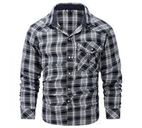 Happy Cherry Men's Plaid Shirts Button Down Regular Fit Shirts Casual Spring Autumn T-Shirt Long Sleeve Club Distressed Flannel Tops Grey L