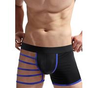 Happy Cherry Mens Sexy Skin-Feel Basic Short Panties Comfort Wide Elastic Waistband Boxers Sleepwear with Pouch Hollow-out Trunks Blue