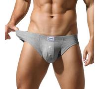 Happy Cherry Men's Sexy Stretch Solid Button Underwear Panties Breathable Comfort Cotton Pajamas Briefs Sleepwear with Pouch Grey S