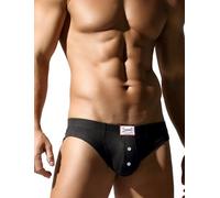 Happy Cherry Men's Sexy Stretch Solid Button Underwear Panties Breathable Comfort Cotton Pajamas Briefs Sleepwear with Pouch Black S