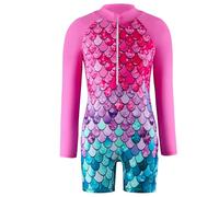 Happy Cherry Mermaid Swimming Costume Girls Long Sleeve Swimsuit Kids One Piece Swimwear with Zipper UV Sun Protection Bathing Suit Summer Beach Surfing Swim Suit 10-12 Years