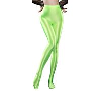 Happy Cherry Opaque Glossy Leggings Oily Pantyhose Wet Look Footed Shiny Tights Sexy Green Satin Footed Stockings Shine Glitter Training Tight Green L
