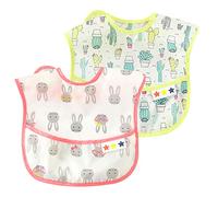 Happy Cherry - Pack of 2 baby bibs boys girls unisex with crumb tray Velcro closure for food play painting bibs baby waterproof for children 0-4 years
