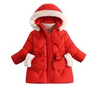Happy Cherry - Padded Down Jackets Kids Girl Puffer Hooded Coats Long Sleeve Fleece Warm Coat Zipper Outwear Children Windproof Overcoat Slim Fit 2-7 Years