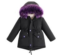 Happy Cherry - Padded Down Jackets Kids Girl Puffer Hooded Coats Long Sleeve Fleece Warm Coat Zipper Outwear Children Windproof Overcoat Slim Fit 2-7 Years