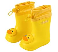 Happy Cherry- Rain Boot with Shrink Drawstring for Kids Boys Girls Waterproof Non-Slip Wellies Wellington Rubber Rain Shoes Soft Lightweight with Warm Lining Anti-Mud for 0-6 Years Yellow Duck