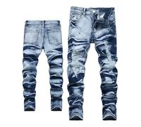 Happy Cherry Ripped Jeans Youth Boys Denim Pants Teenagers Slim Fit Breathable Comfortable Stretch Skinny Jeans Age 15-16 Years Blue