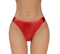 Happy Cherry Sexy Invisible Shiny Oily Thongs for Women Stretch Low Waist Light Weight Bikinis Glossy Elastic Breathable Tangas Red XS