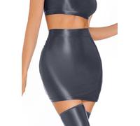Happy Cherry Shimmering Glossy Slim Skirt for Women Soft Silky Elastic Skirt High Waist Light Weight Stretch Basic Bodycon Party Skirt Grey L