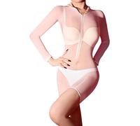 Happy Cherry Shiny Oily Hooded Bodysuit for Women Stretch High Elastic Light Weight Glossy Bodystockings Wet Look Slim Soft Bodysuit White