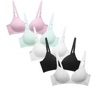 Happy Cherry - Teenage Girl Bras Lightweight Padded Crop Top Wireless Bralette Underwear Tops with Stretch Adjustable Strap Kid to Teen 3/4/5/6 Pieces for 12-18 Years White Blue