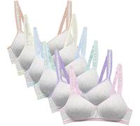 Happy Cherry - Teenage Girl Bras Lightweight Padded Crop Top Wireless Bralette Underwear Tops with Stretch Adjustable Strap Kid to Teen 3/4/5/6 Pieces for 12-18 Years White Blue