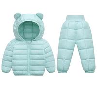 Happy Cherry - Toddler Boy Girls 2 Piece Snowsuit Baby Padded Down Jacket with Snow Trousers Pants Toddler Puffer Hooded Coat Winter Cute Outfits Set Kids Solid Casual Outerwear for 0-5 Years Green