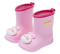 Happy Cherry- Toddler Kids Wellies Wellingtons Lightweight Girls Boys Waterproof Shoes EVA Rubber Rain Boots Anti-Mud Unisex Student Rain Shoes for Children with Warm Lining Pink Rabbit 1-7 Years