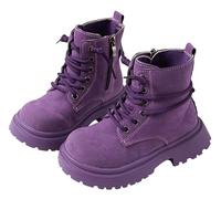 Happy Cherry Unisex Kids PU Leather Zip Lace Up Ankle Boots Girls Boys Waterproof Non Slip Easy to Put On Outdoor Fashion Purple Boots UK Size 12