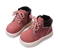 Happy Cherry Unisex Kids Zipper Lace Up Leather Boots Girls Boys Anti-Slip Easy to Put On Outdoor Ankle Boots Pink UK Size 4
