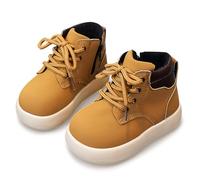 Happy Cherry Unisex Kids Zipper Lace Up Leather Boots Girls Boys Anti-Slip Easy to Put On Outdoor Ankle Boots Yellow UK Size 4