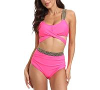 Happy Cherry Women 2 Piece Bikini Set Ladies Front Cross Lace Up Swimsuit Split Backless Bathing Suit High Waisted Tummy Control Swimwear M