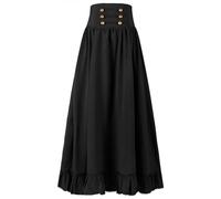 Happy Cherry Women Gothic High Waist Maxi Skirt Renaissance Dark Goth Retro Flare Skirt Cocktail Cosplay Party Long Skirt Black XXL