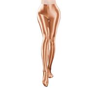 Happy Cherry Women’s Shiny Metallic Pantyhose Oil Glossy Footed Leggings High Waist Sport Fitness Shimmery Hold Up Stockings Lingerie Brown L