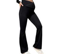 Happy Cherry Women's Maternity Pants Pregnancy Palazzo Lounge Trousers Casual Cozy Pants with Adjustable Button Over The Belly Sweatpants L Black