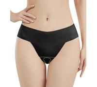 Happy Cherry Women's No Show Camel Toe Hider G-Strings Essential Quick Dry Bikini Style Underwear Solid Transparent Hipster Tangas Black L