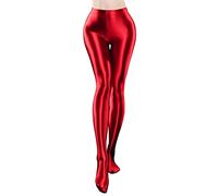Happy Cherry Women's Oil Shiny Pantyhose Metallic Stockings Tights Glossy Footed Leggings High Waist Shimmery Fitness Yoga Pants for Sports Training Red M