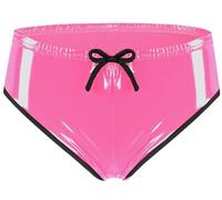 Happy Cherry Women's PU Leather Underwear Bowknot Briefs Pants Mid Waist Shiny Panties with Back Pocket for Club Parties Bars Pink S