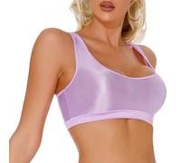 Happy Cherry Women's Shiny Oily Crop Top Solid Wet Look Outfit Bra Sexy Glossy Racerback Bra